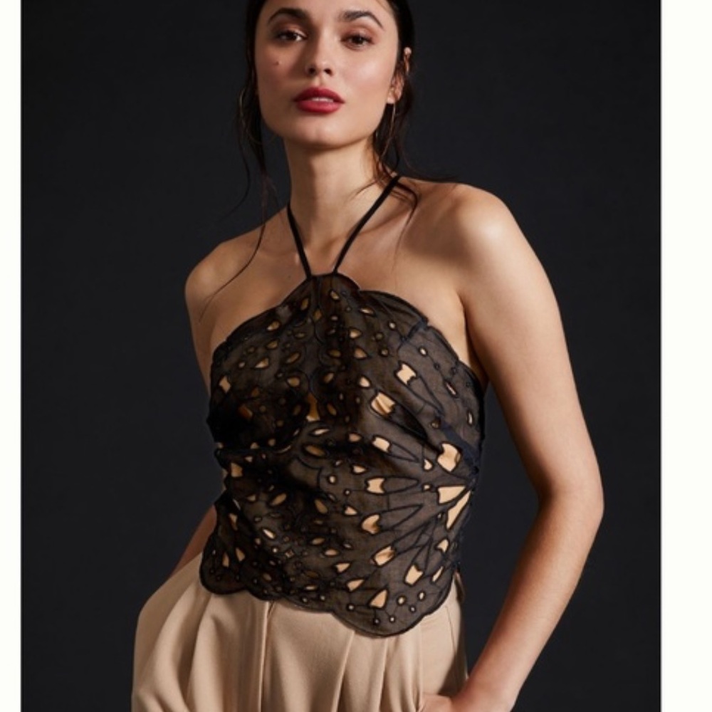 Anthropologie Butterfly Eyelet Halter Top